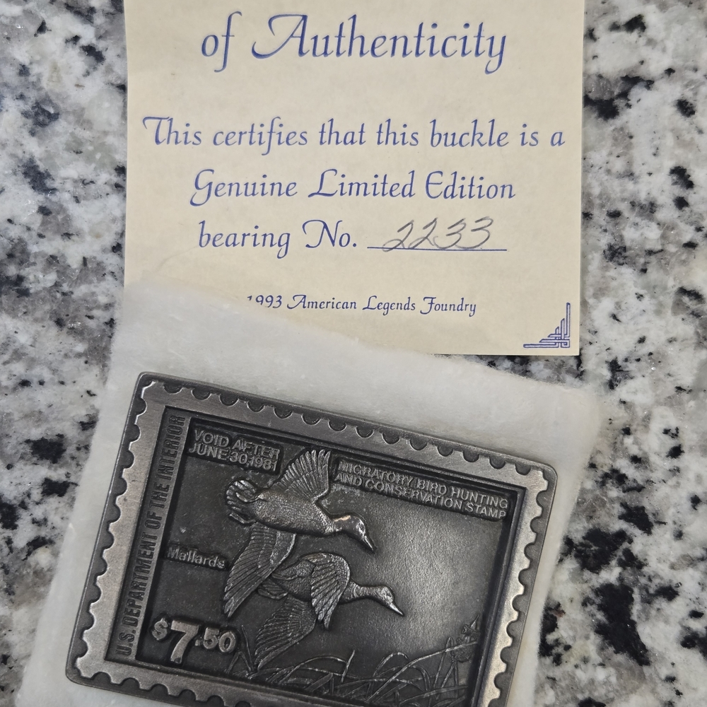 Vtg American Legends Foundry Collectible 1981 Mallard Duck Stamp Belt Buckle
